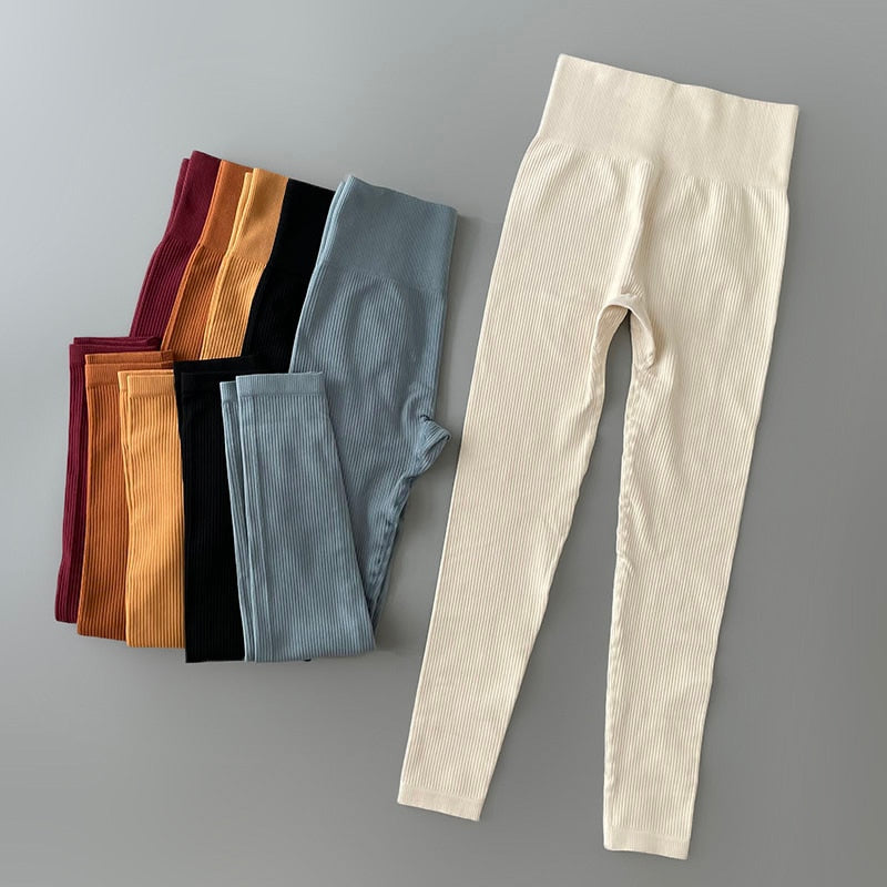 High Waisted Ribbed Seamless Leggings